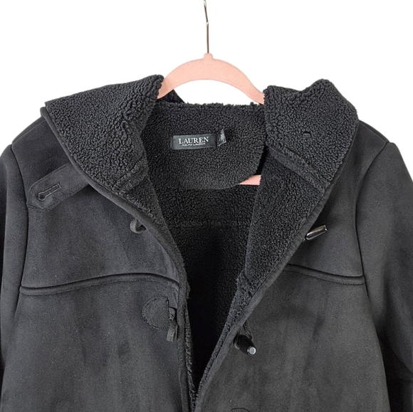 Laruen Ralph Lauren Faux Shearling Toggle Buttoned Black Coat - Picture 8 of 16